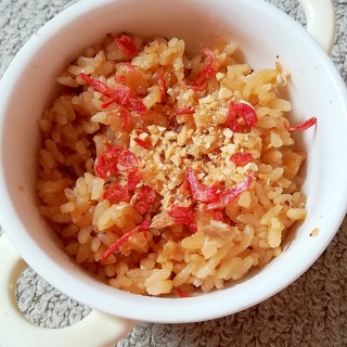 ツナ醤油と干し桜えびとピーナッツの混ぜご飯